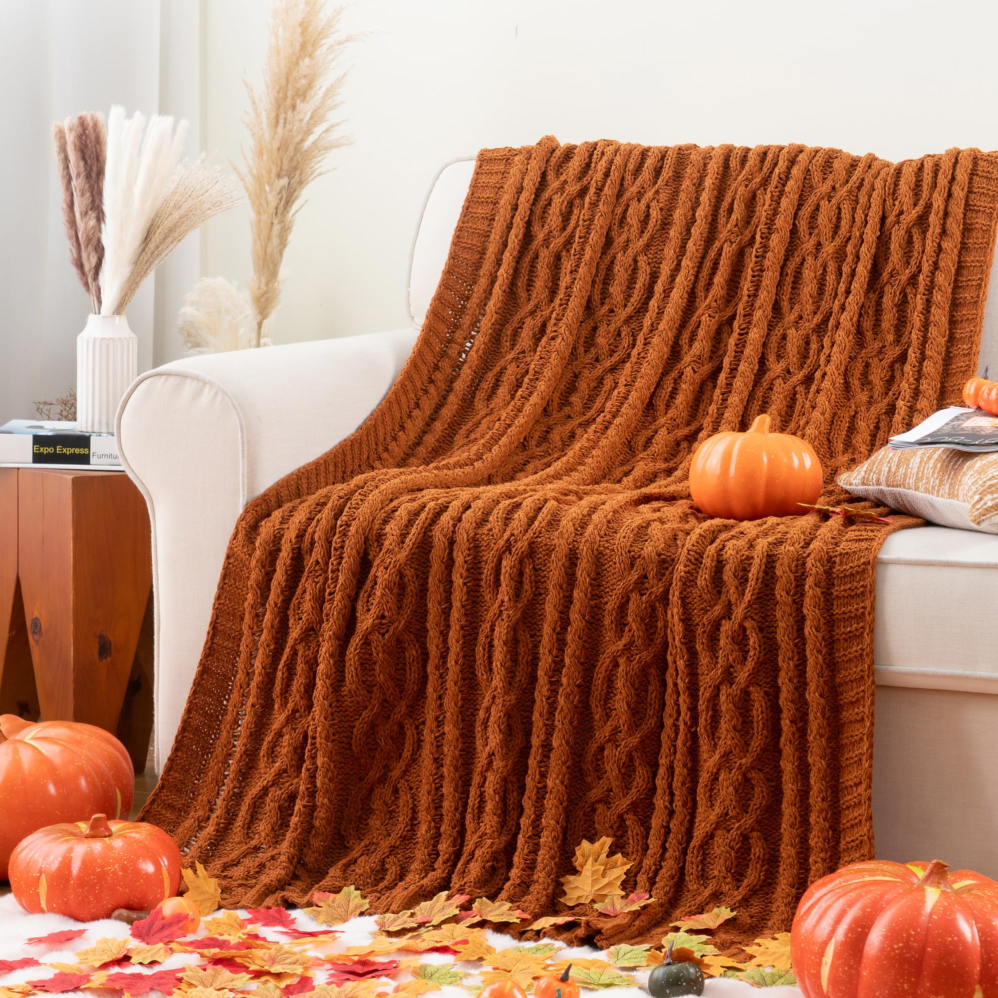 battilo home cable knit close-up highlighting chenille softness and tactile warmth benefit