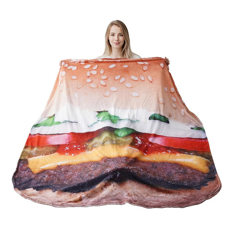 BATTILO HOME front view of hamburger blanket showing vivid burger print and full-size coverage