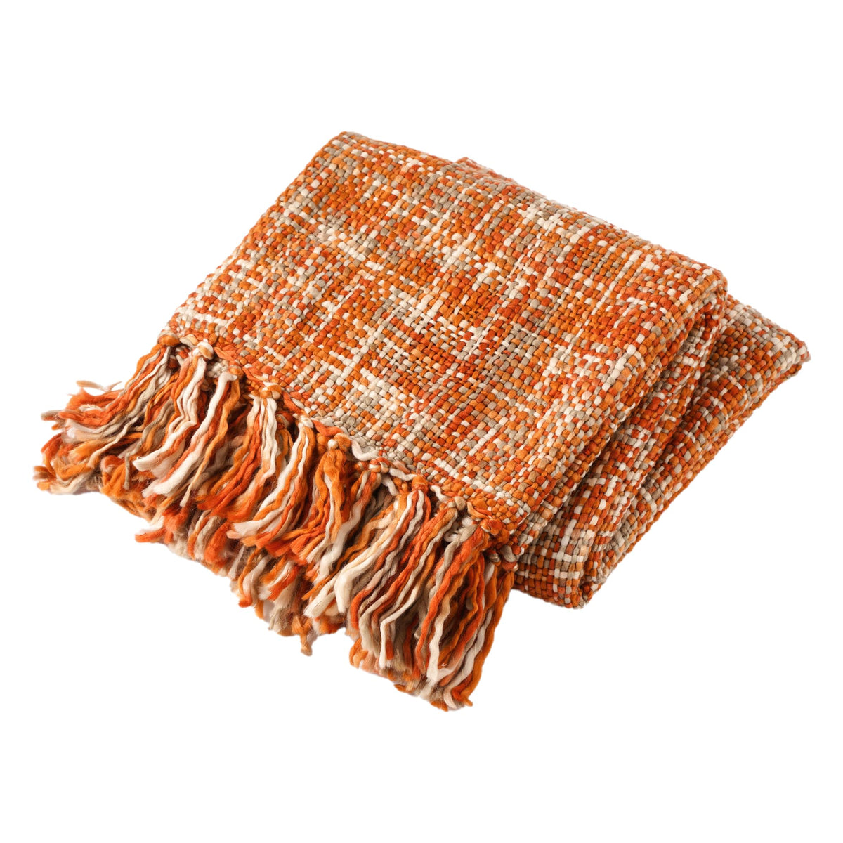 BATTILO HOME orange throw front view showing warm color and overall drape