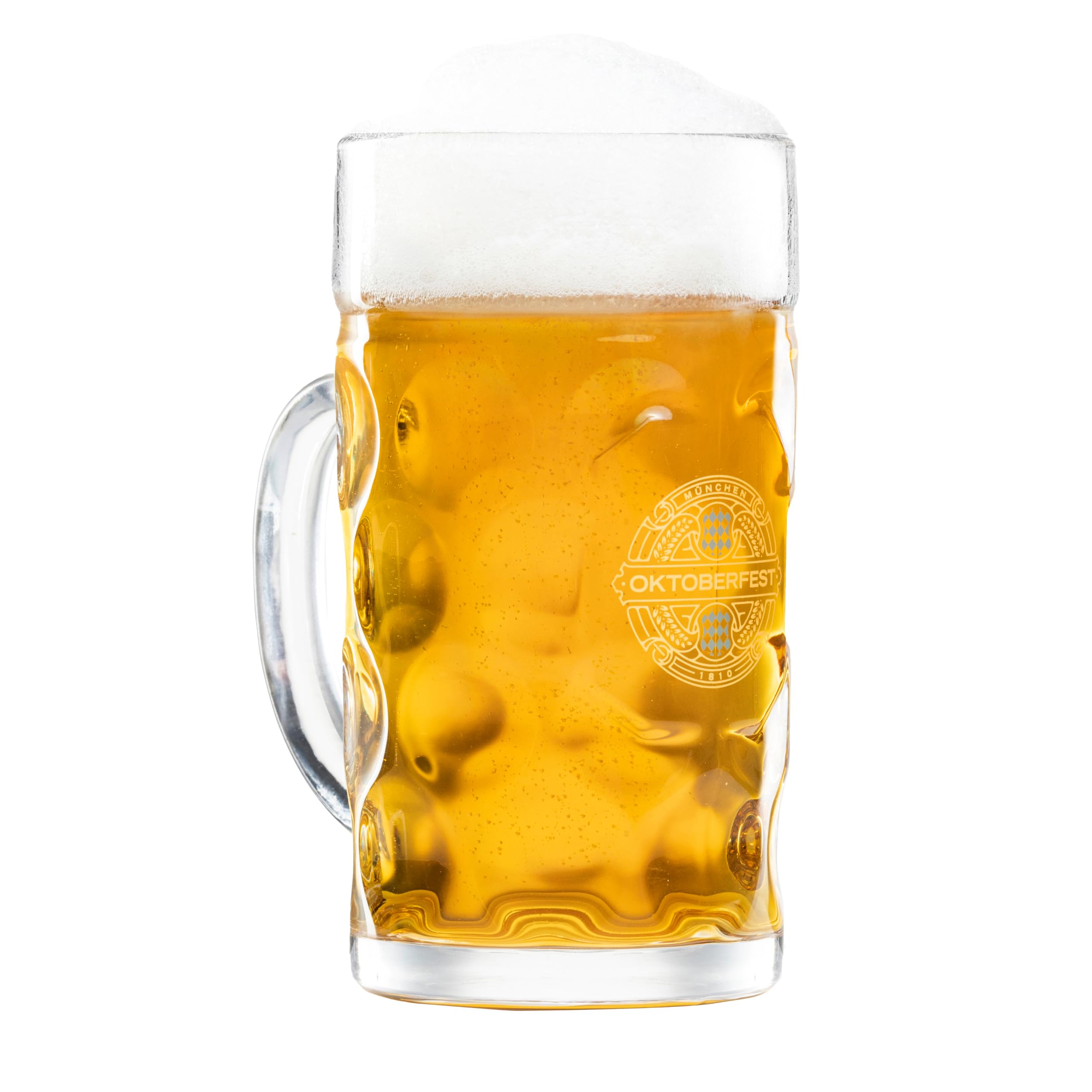 BAVARIA TRACHTEN front view showing full 1 liter stein and Oktoberfest print benefit authenticity