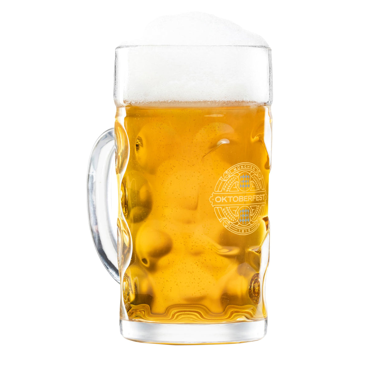 BAVARIA TRACHTEN front view showing full 1 liter stein and Oktoberfest print benefit authenticity