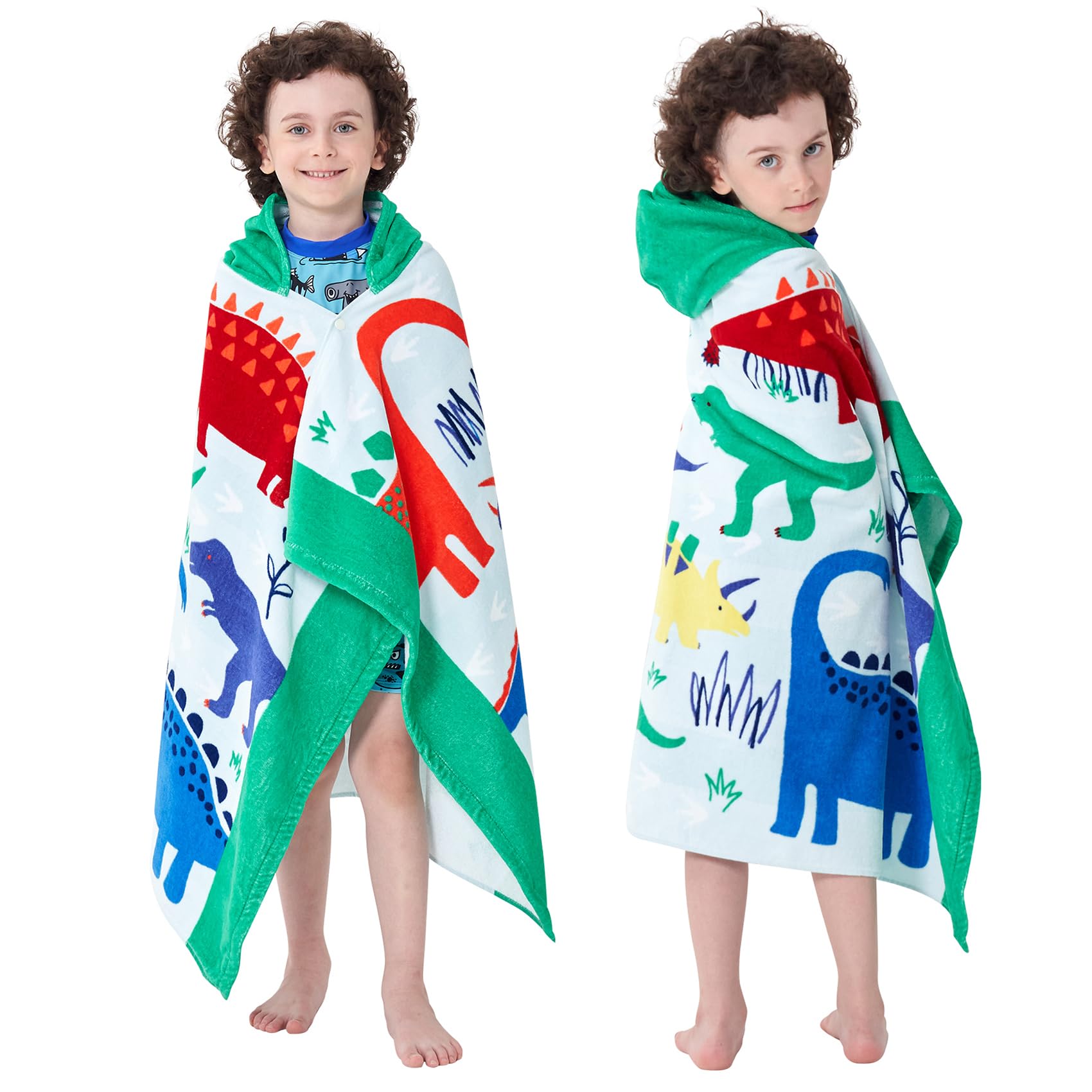 Bavilk hooded poncho front view showing full coverage and playful print