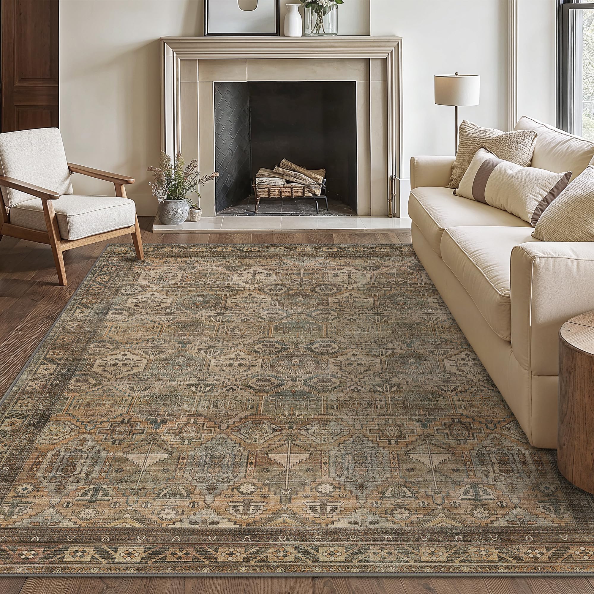 Bavni 5x7 taupe rug front view showing neutral tone and clean design, enhances rooms