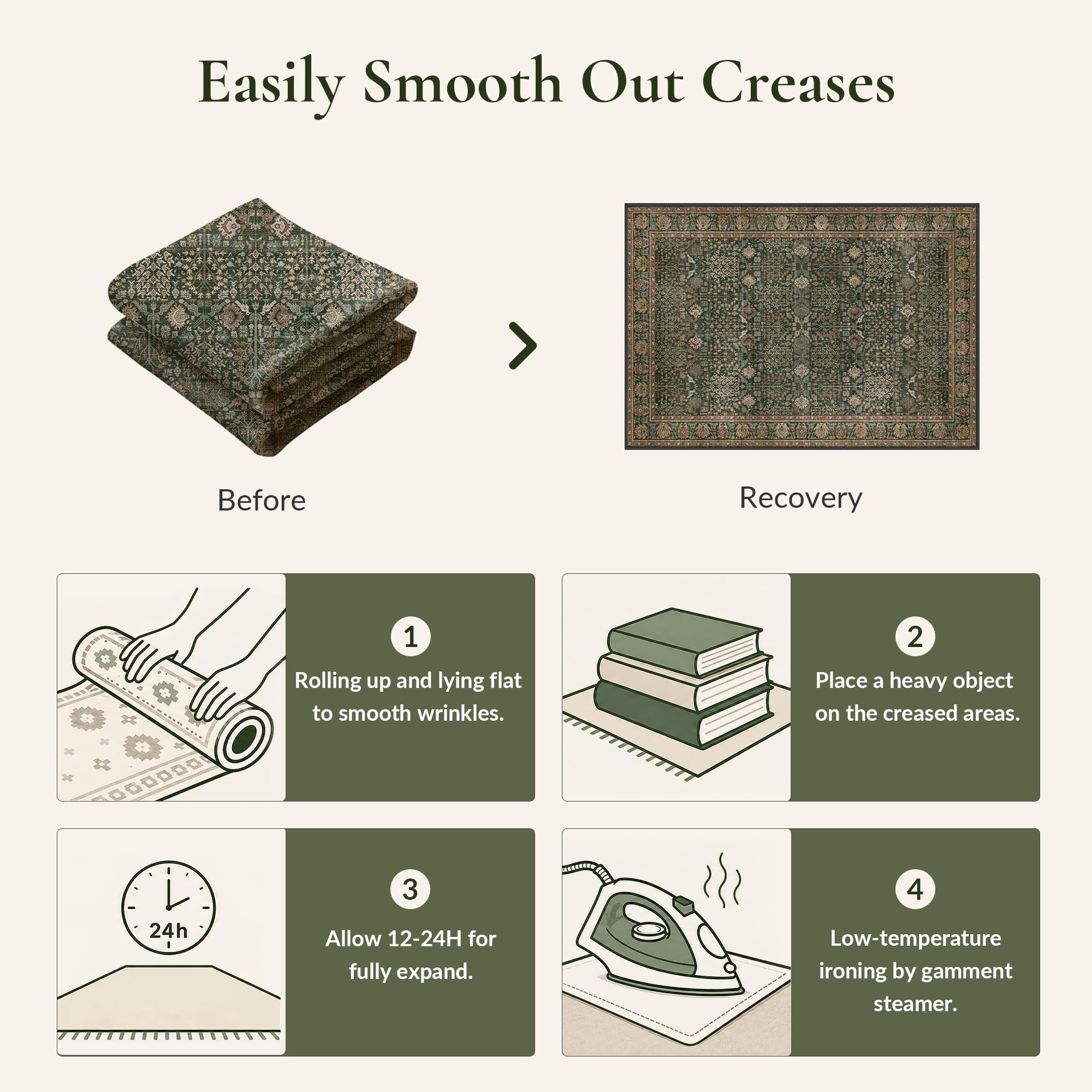 Bavni rug folded compactly for storage showing portability and machine-washable convenience