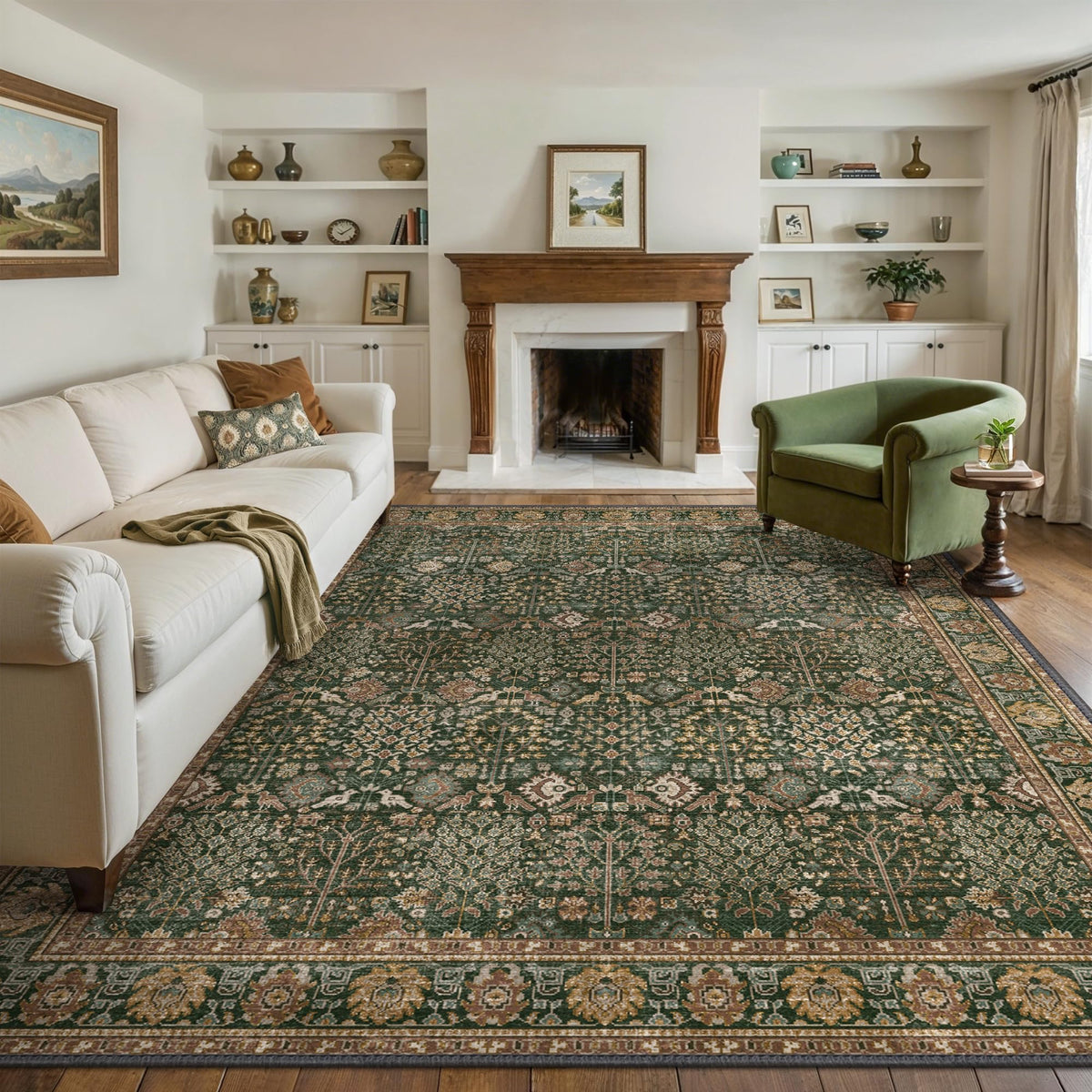 Bavni front view of 8x10 vintage floral rug showing classic pattern and inviting colors