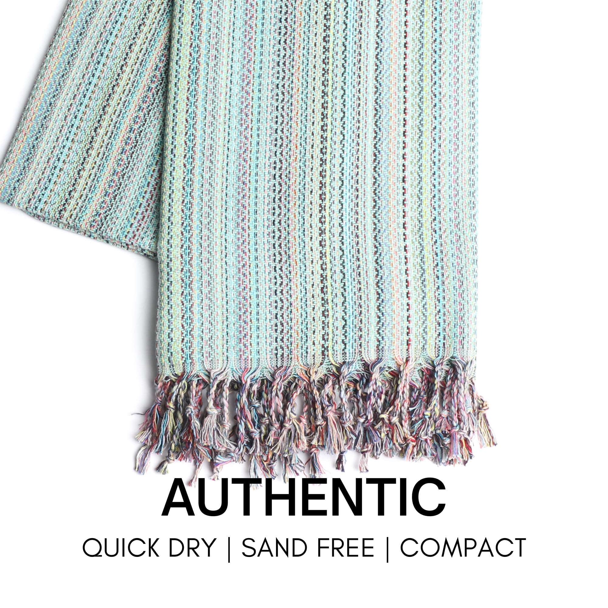 BAY LAUREL unfolded towel on sand, provides large comfortable surface