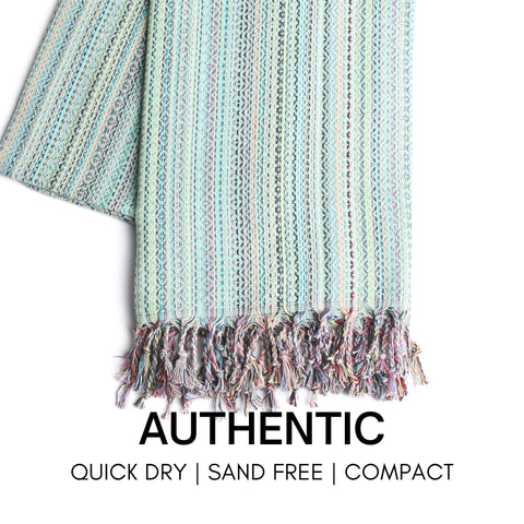 BAY LAUREL unfolded towel on sand, provides large comfortable surface