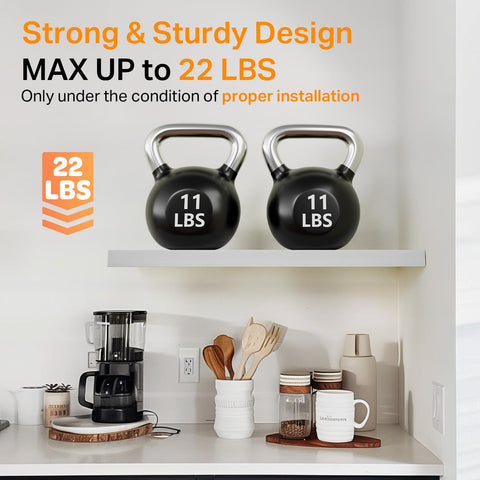 BAYKA shelf mounted in living room displaying organized décor and space-saving benefit