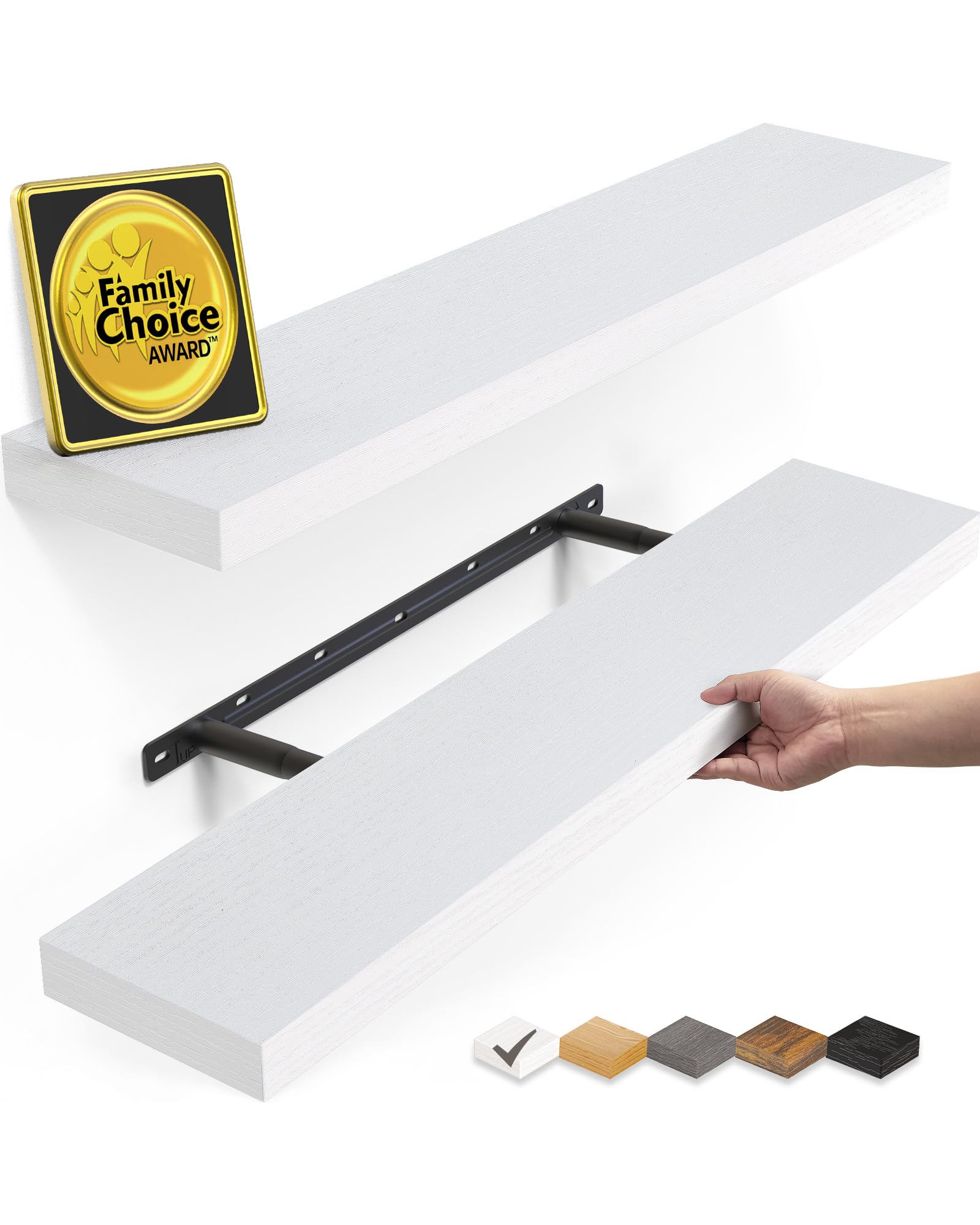 BAYKA front view of two white floating shelves showing minimalist benefit