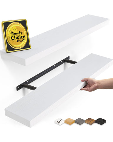 BAYKA front view of two white floating shelves showing minimalist benefit