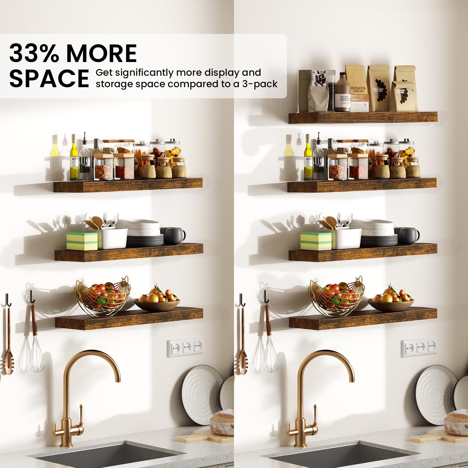 BAYKA kitchen shelves with spices showing compact countertop freeing benefit