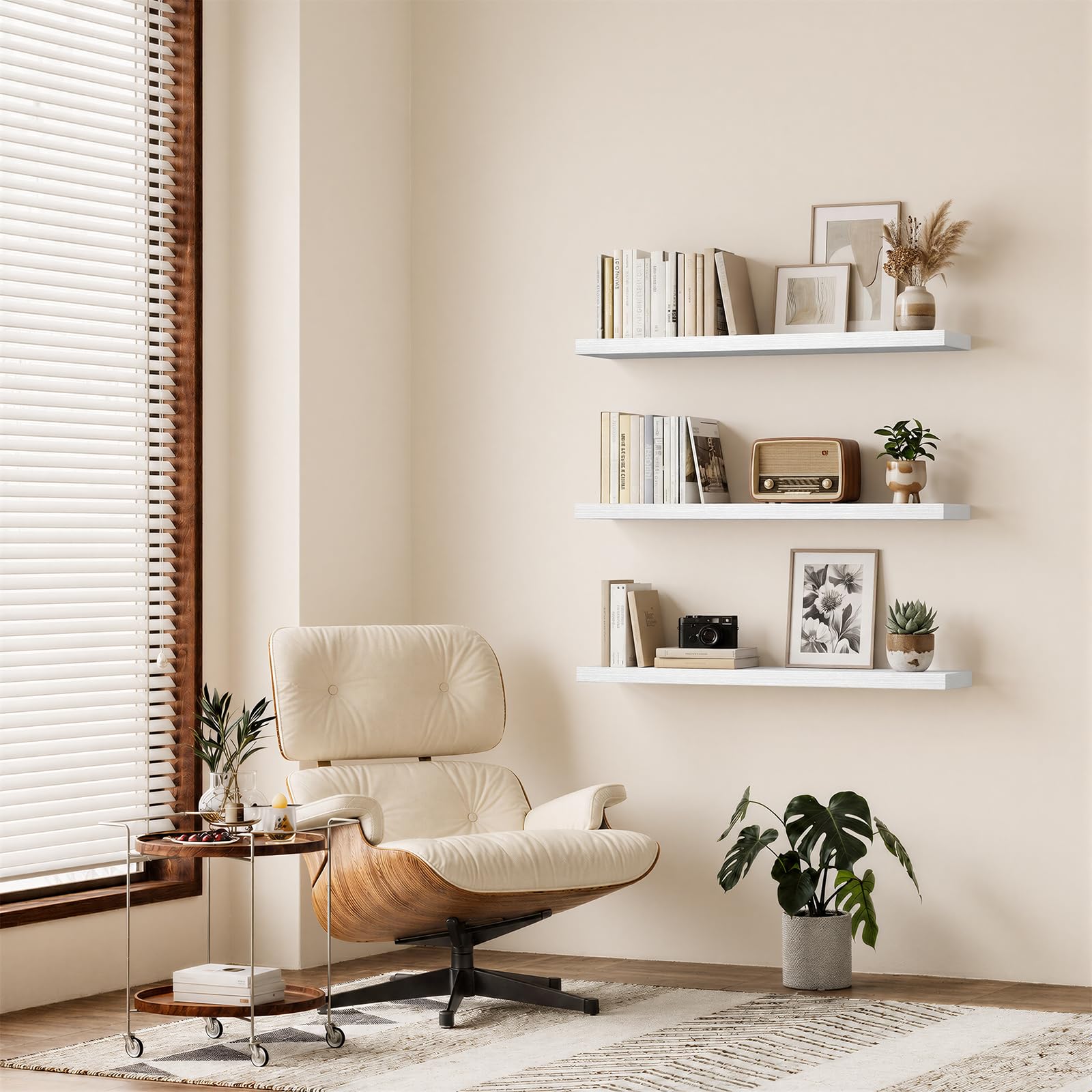 BAYKA mounted in living room displaying decor and maximizing wall storage benefit