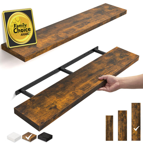 BAYKA front view of rustic brown floating shelf showing wide display surface and clean look