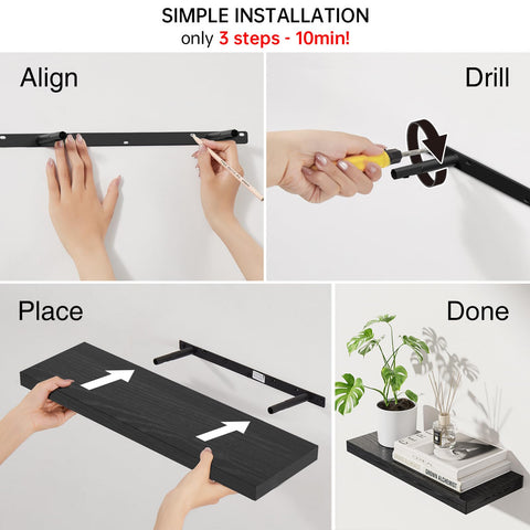 BAYKA hand pointing to shelf for size comparison and easy-install benefit