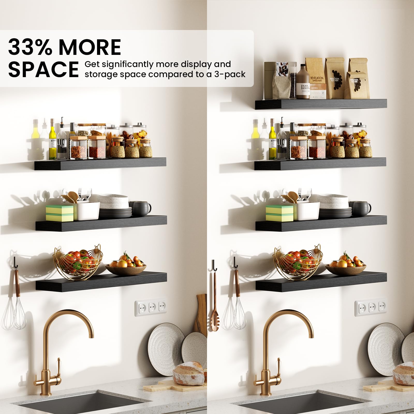BAYKA gallery wall layout of shelves showing balanced styling benefit