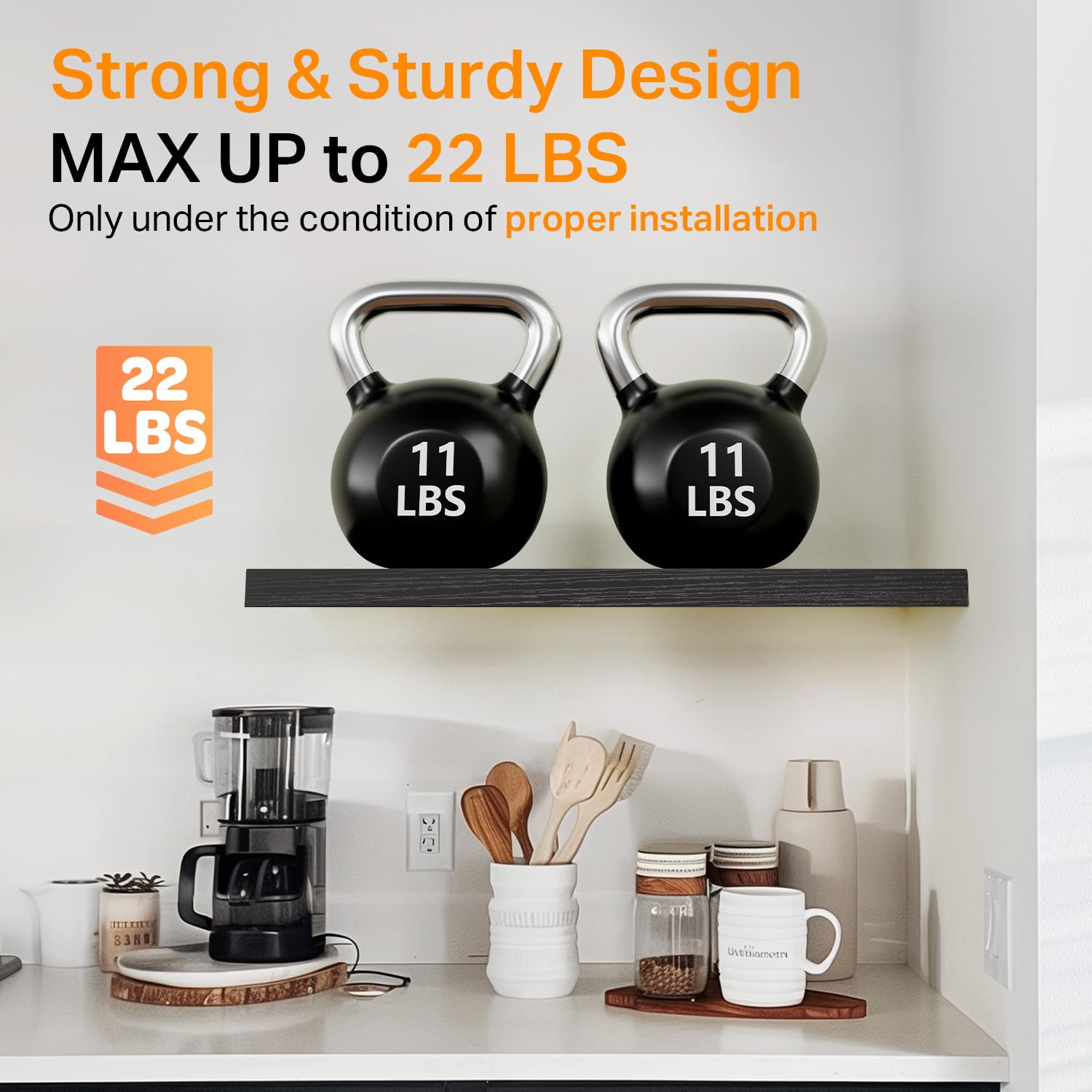 BAYKA shelves in living room styled with decor showing organized storage benefit