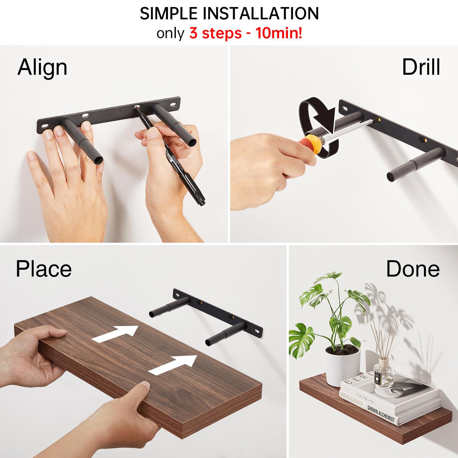 BAYKA styled living room shelf displaying decor and saving floor space benefit