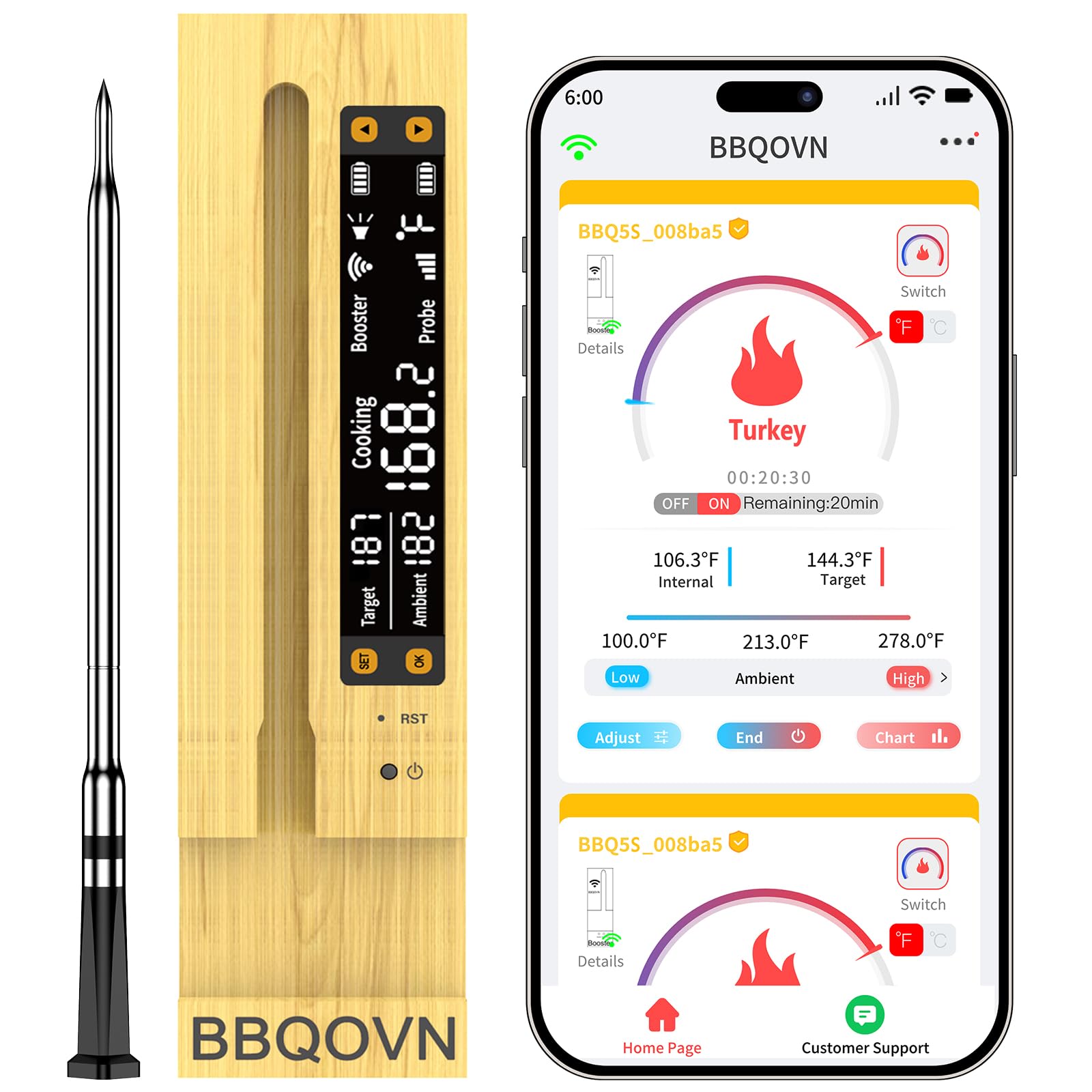 BBQOVN digital base front view showing clear readings and quick monitoring benefit