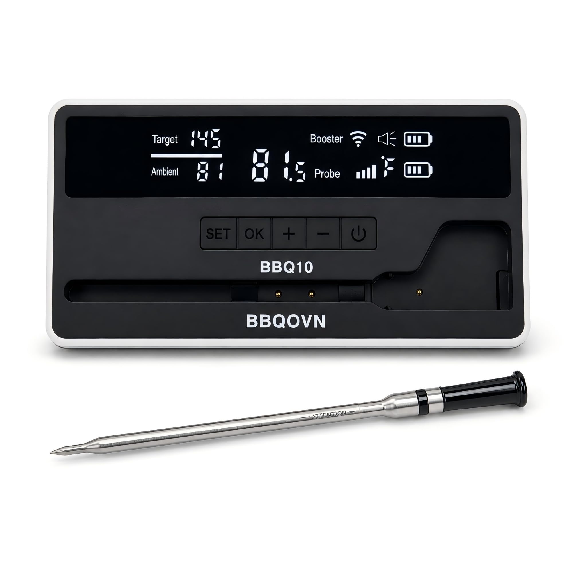 BBQOVN front view with base showing temperatures for quick checks