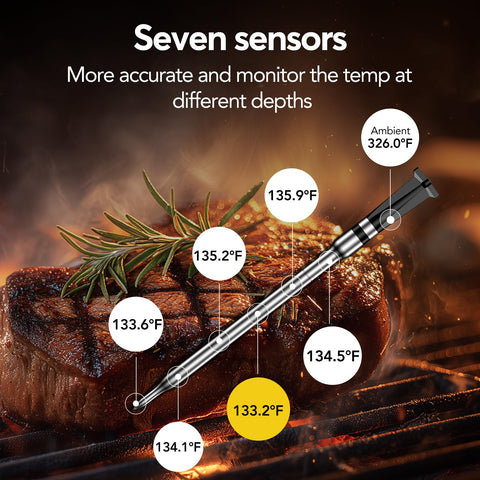 BBQOVN thermometer in use on a grill providing remote monitoring benefit