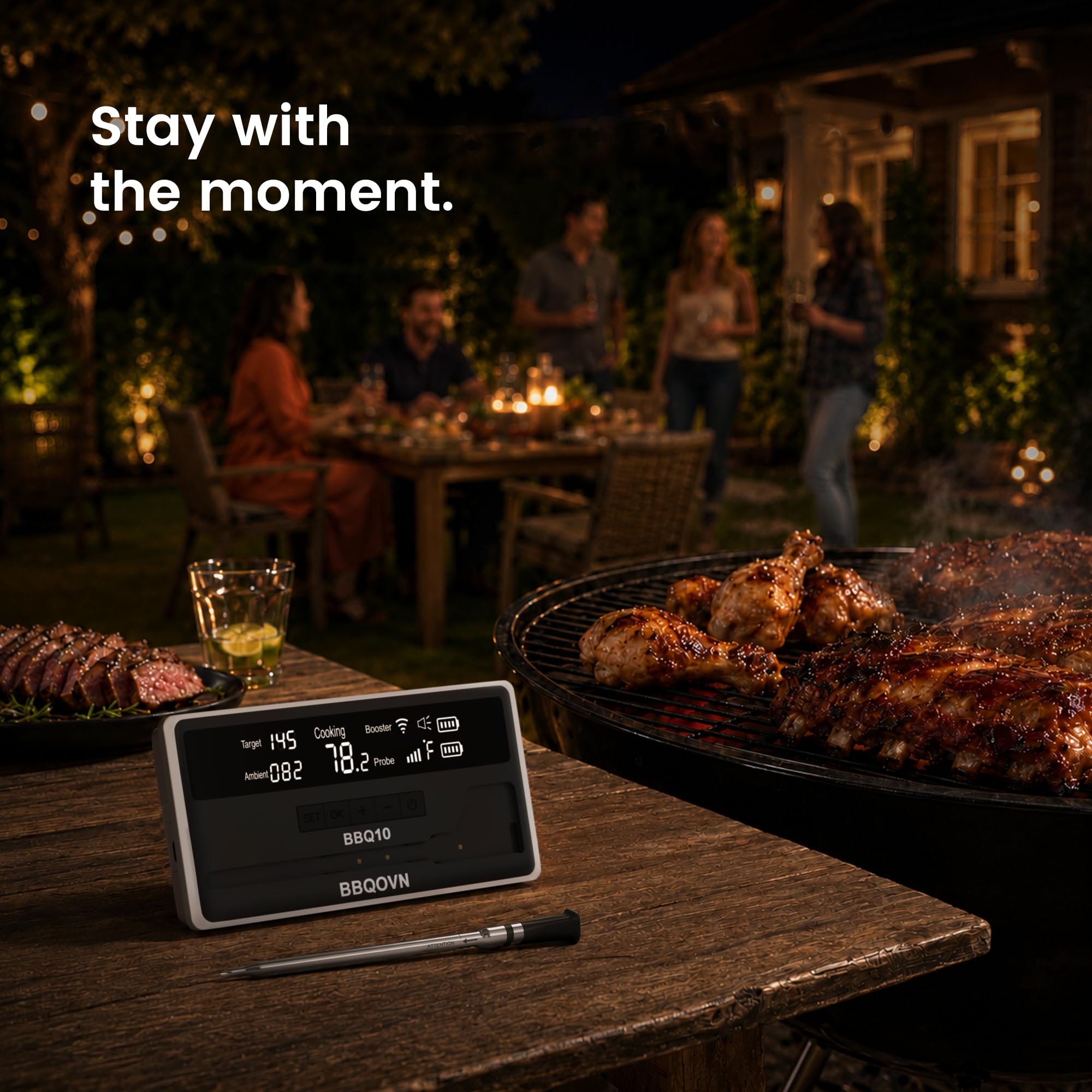 BBQOVN probe close-up ceramic handle built for high-heat durability
