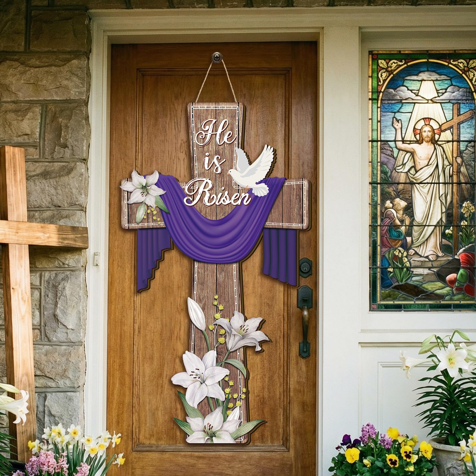 BBTO front view of He Is Risen sign showing clear message and welcome appeal