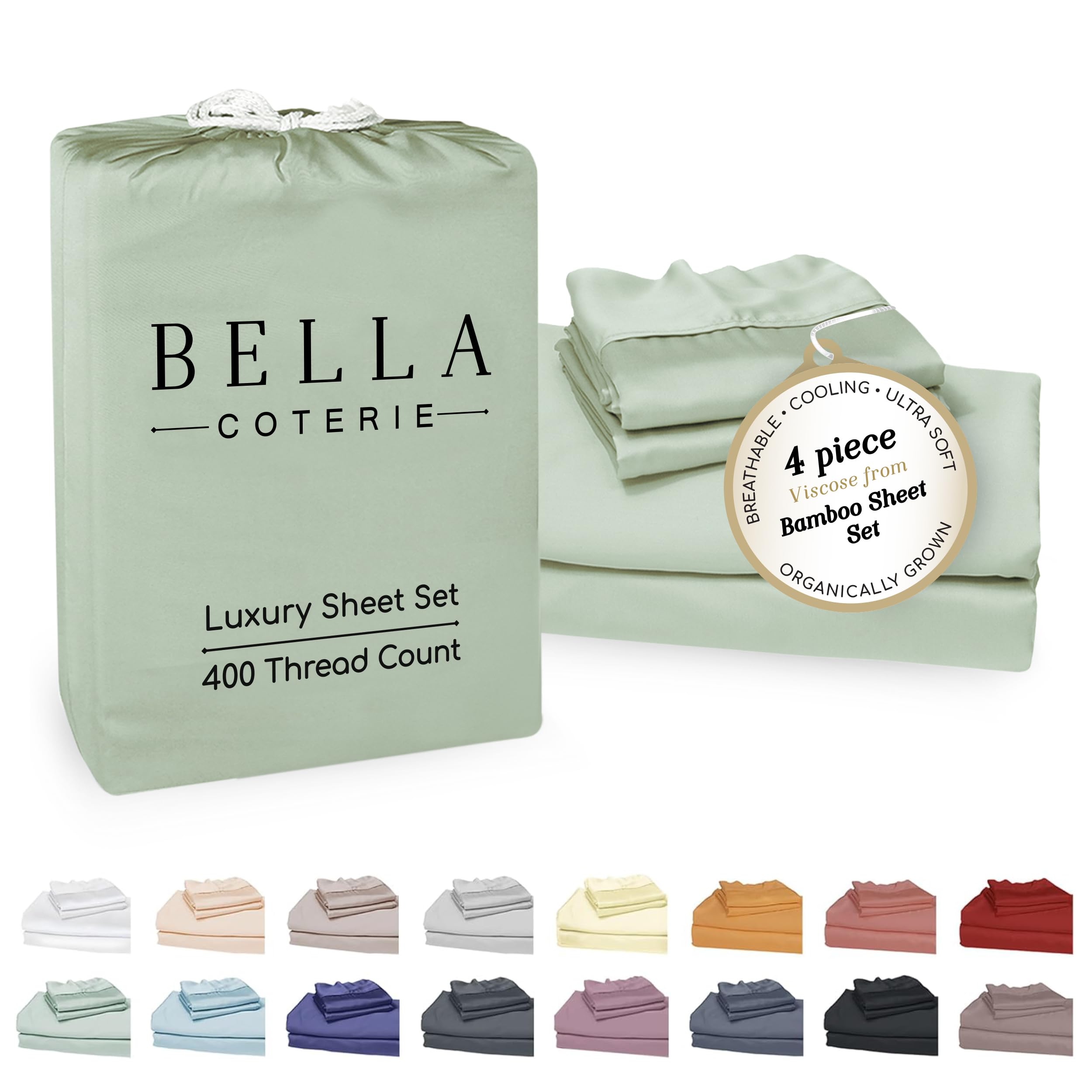 BC BELLA COTERIE front packaging showing king sheet set and benefits