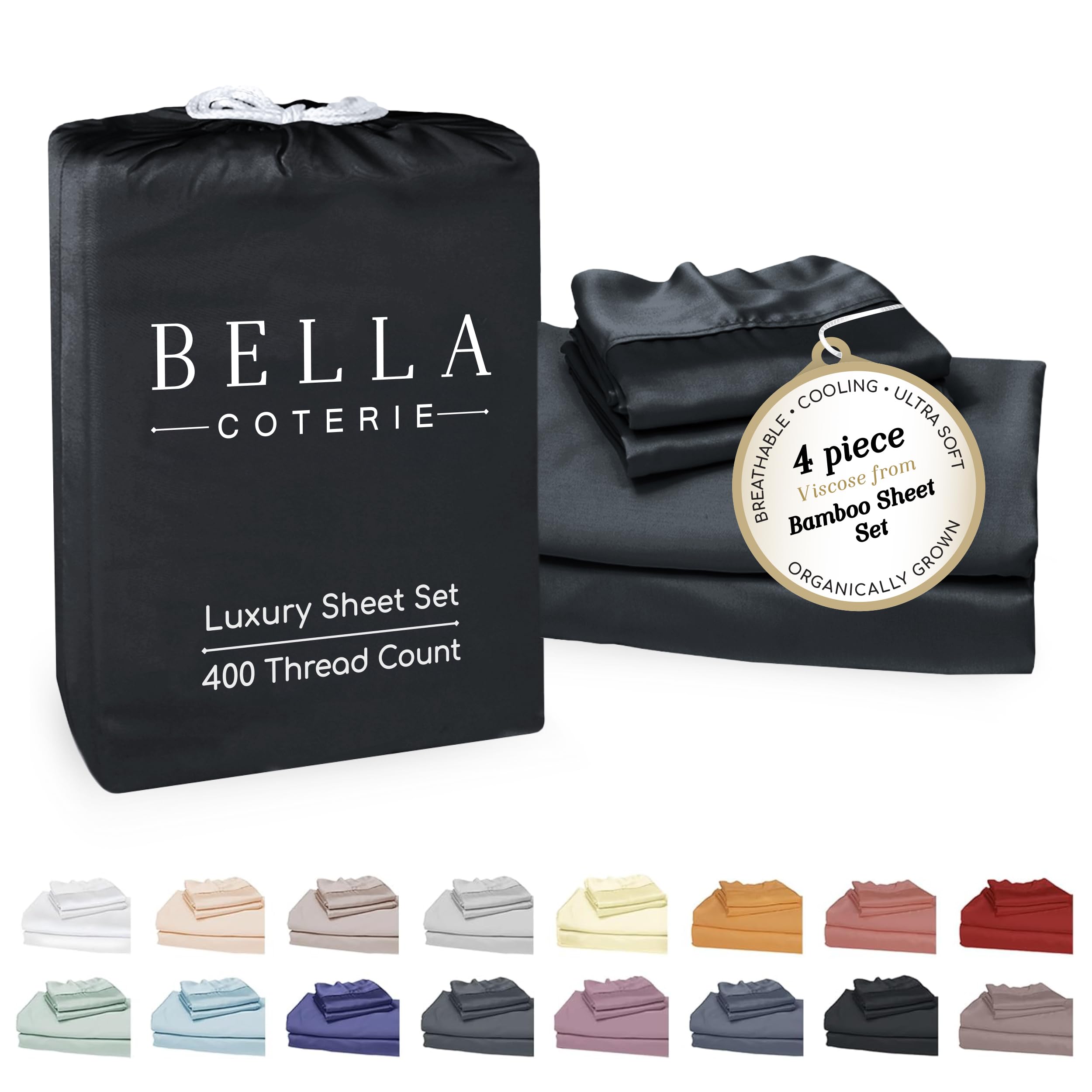 BC BELLA COTERIE king sheet set packaging showing contents and luxury finish