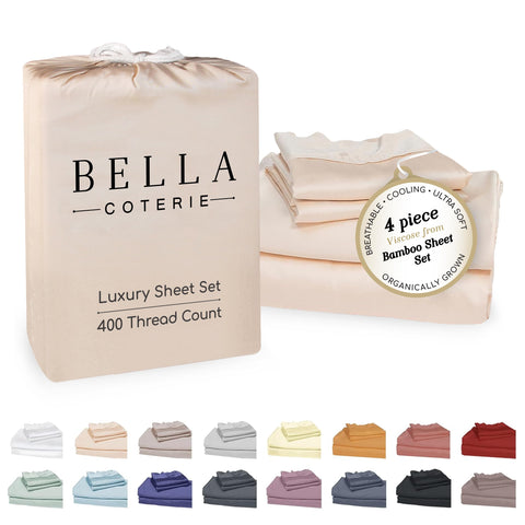 BC BELLA COTERIE front packaging showing queen sheet set and benefits