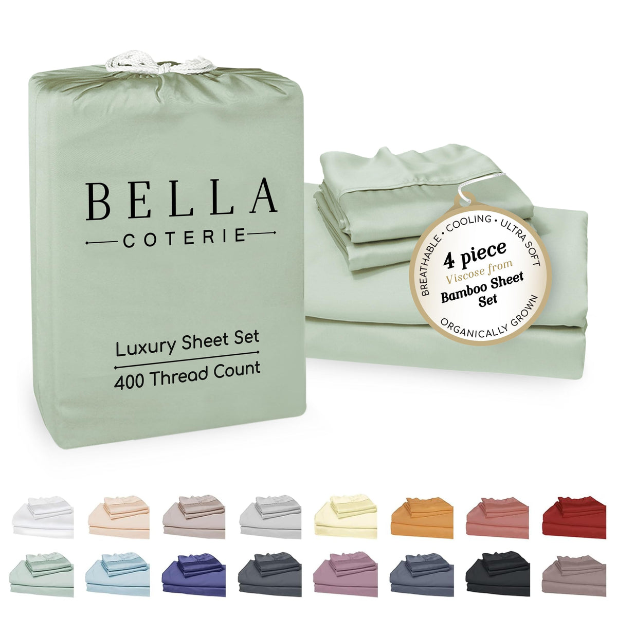 BC BELLA COTERIE front view of queen sheet set showing smooth elegant finish