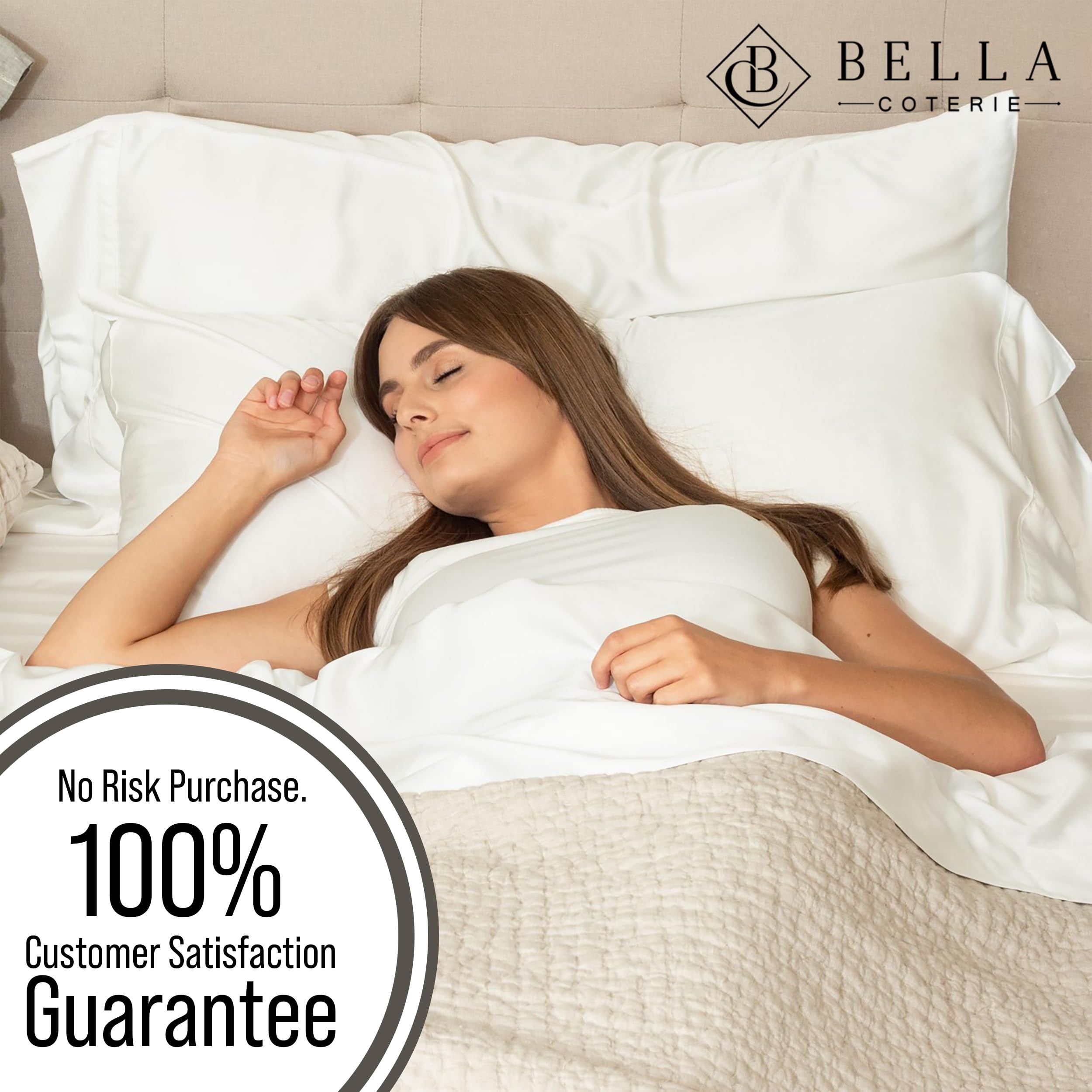 BC BELLA COTERIE queen pillow on bed for size and scale reference