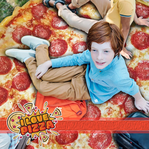Bcareself pizza blanket back print detail highlighting double-sided vibrant design