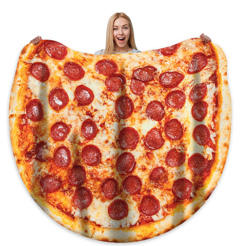Bcareself pizza blanket front view showing vivid pizza print and cozy warmth