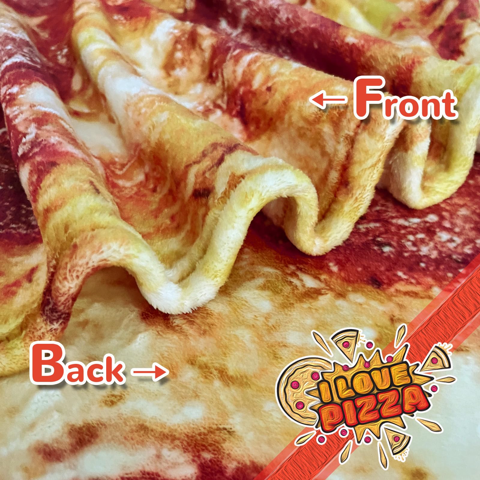 Bcareself pizza blanket care label close-up showing washing instructions and durability