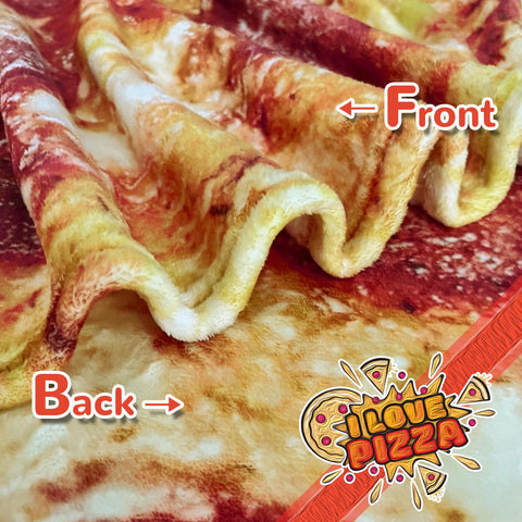 Bcareself pizza blanket care label close-up showing washing instructions and durability