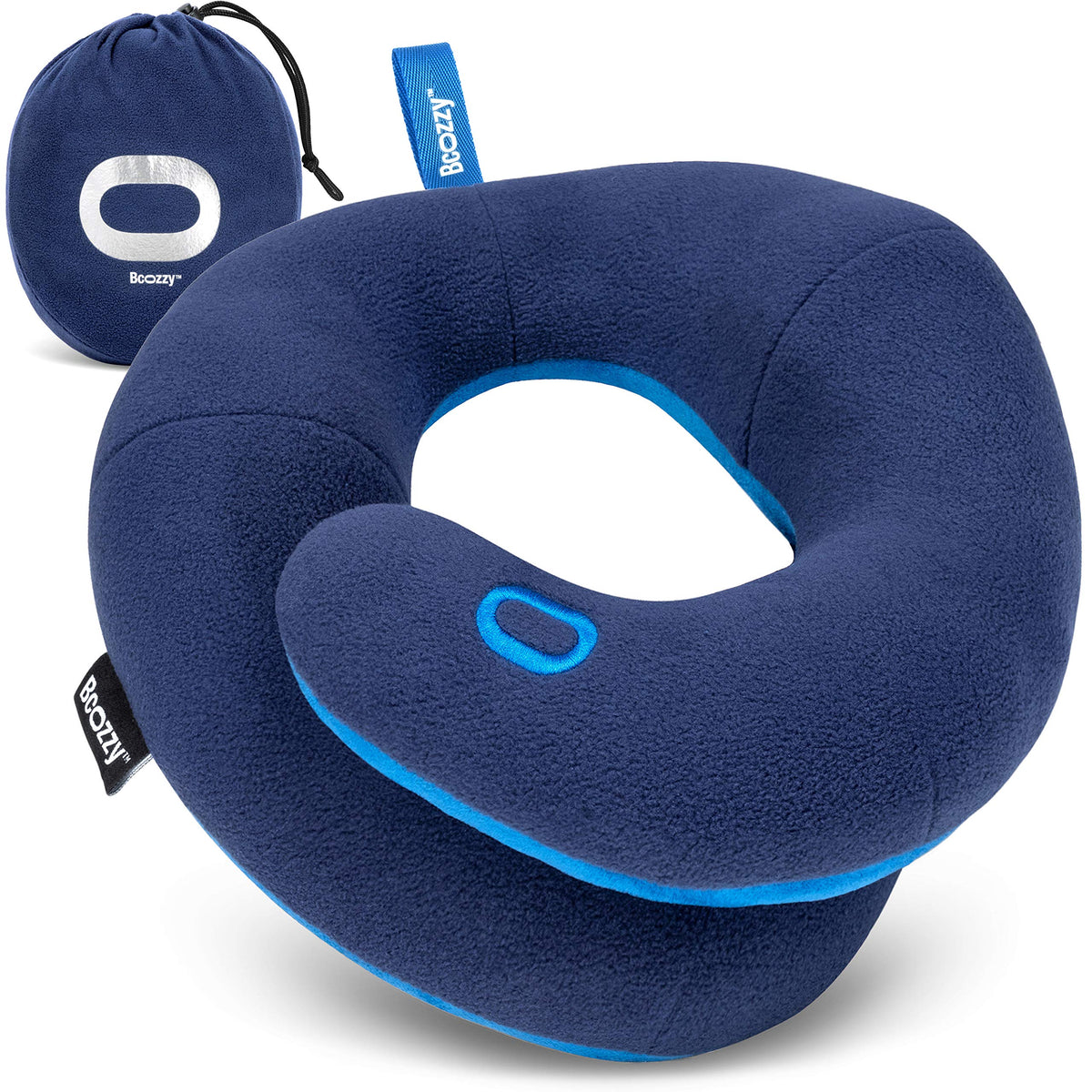 BCOZZY medium navy front view showing ergonomic chin and neck support