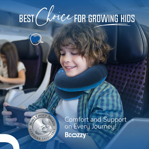 BCOZZY pillow next to school backpack illustrating medium size