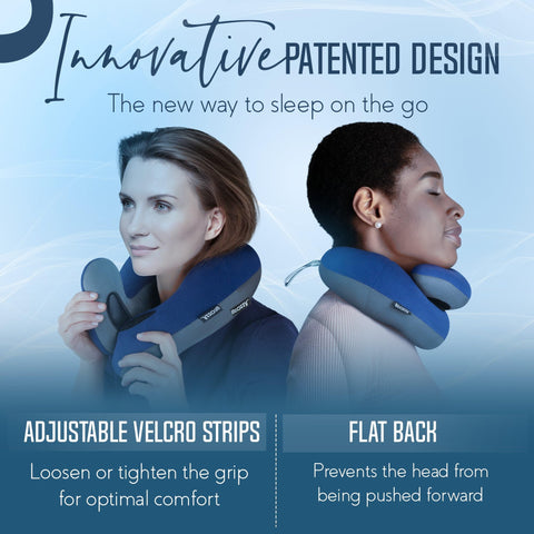 BCOZZY on airplane seat illustrating upright sleep and reduced head drop