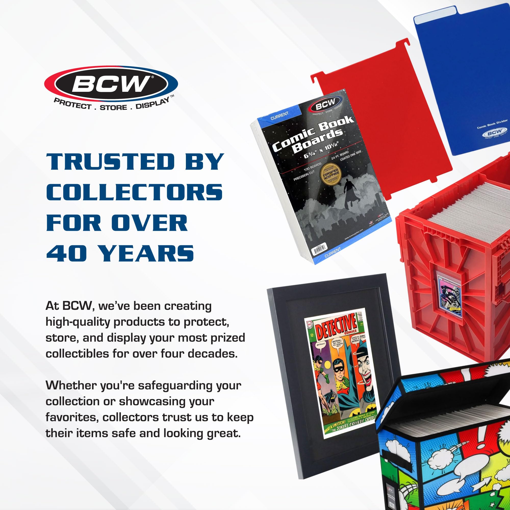 BCW short comic bin in a collector room showing protected, organized collection