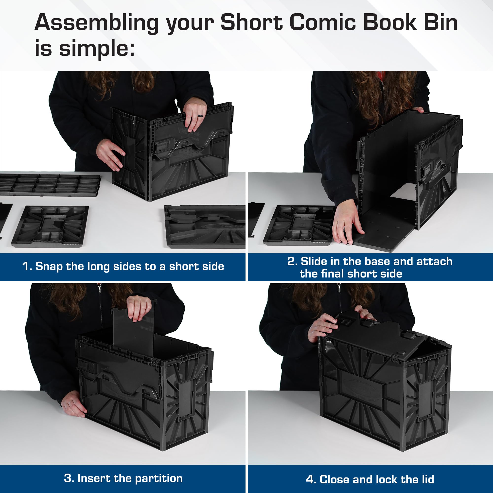 BCW short comic bin open top with comics inside for easy access