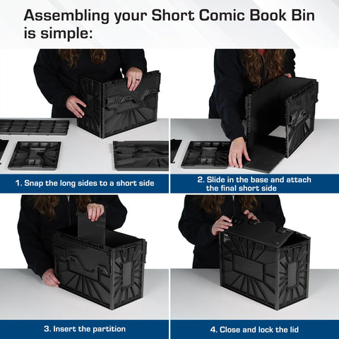 BCW short comic bin open top with comics inside for easy access