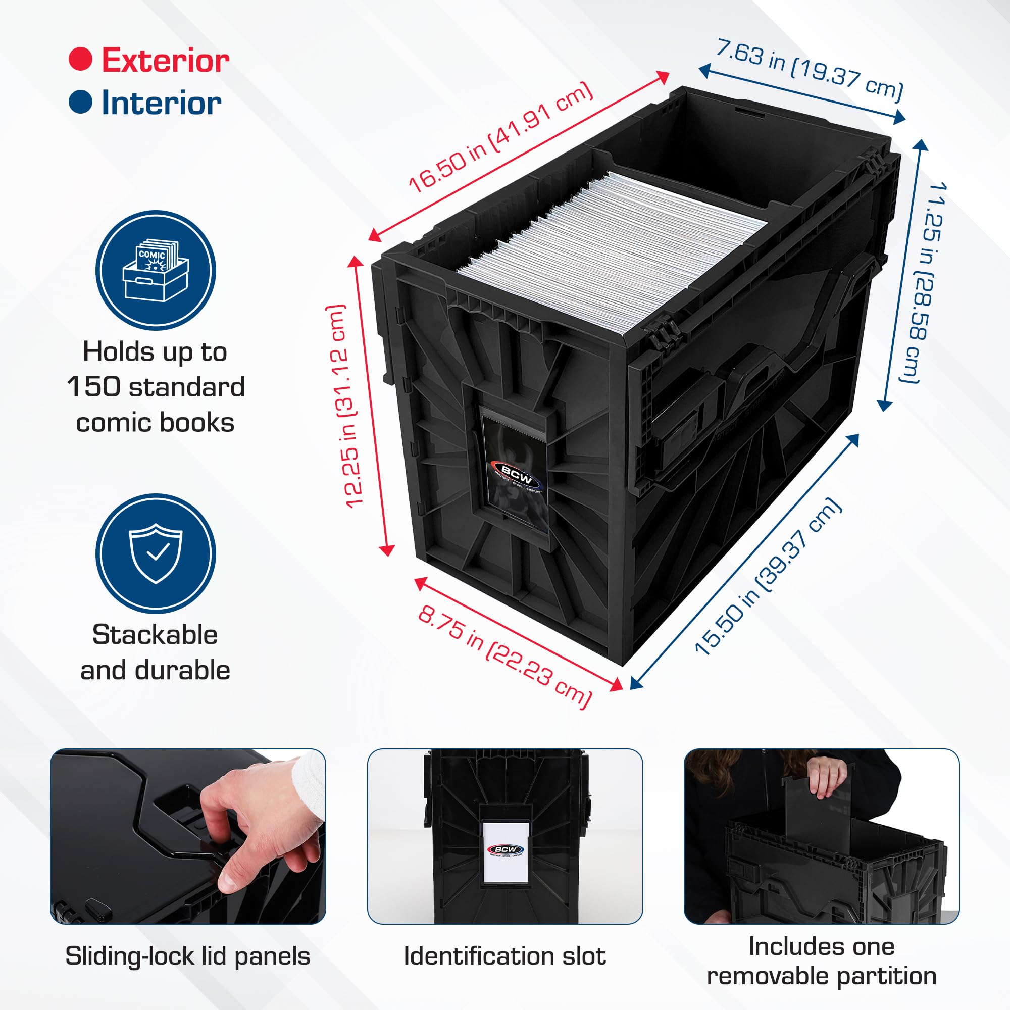 BCW short comic bin movable partition detail for customizable organization