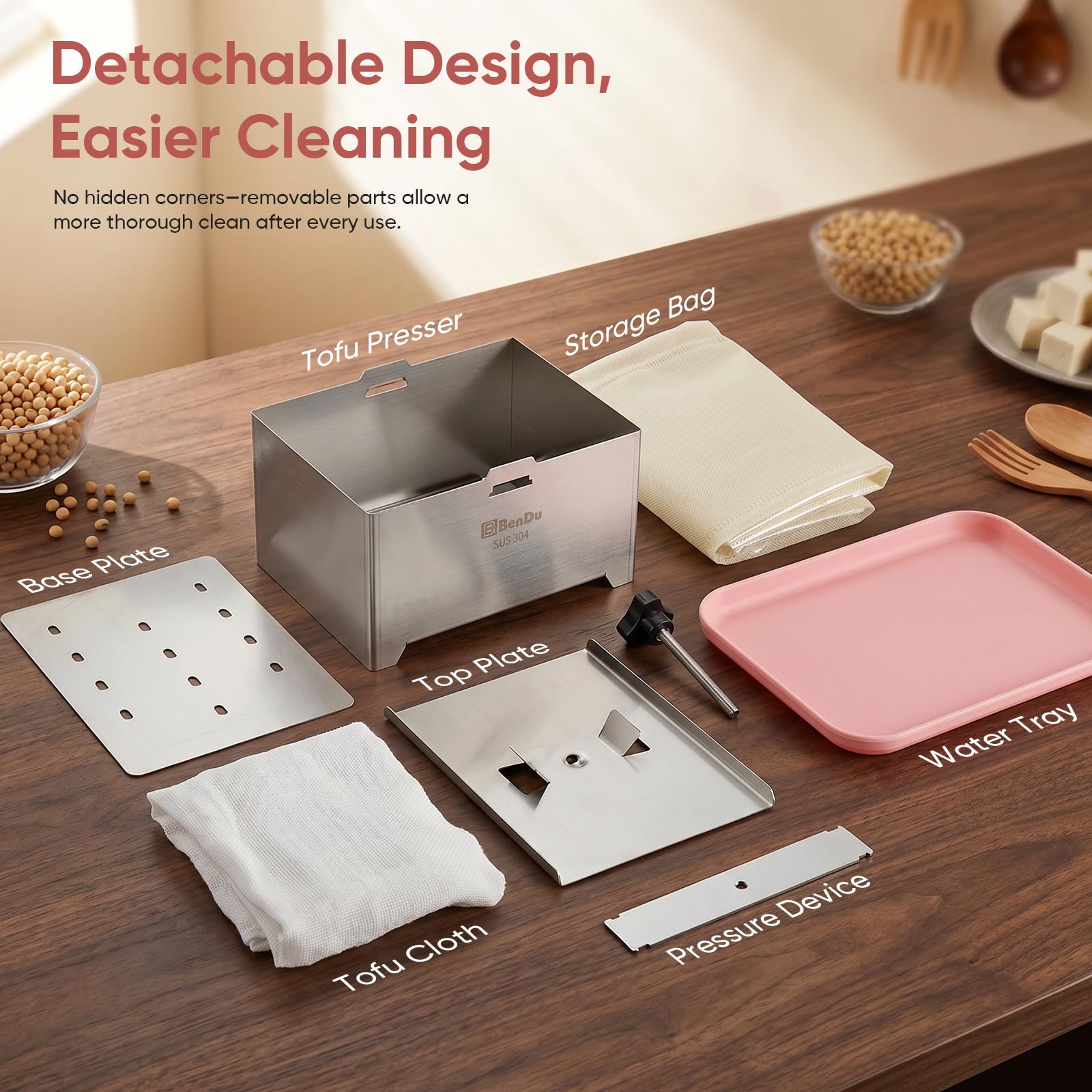 bd.Ai tofu press in use compressing tofu block delivering firmer texture for frying benefit