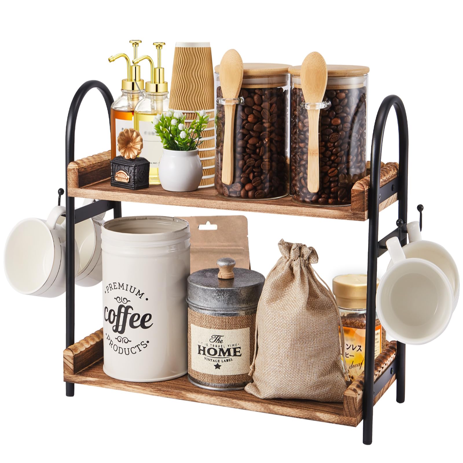 BDBDYEAY front view of two-tier coffee shelf showing organized countertop benefit