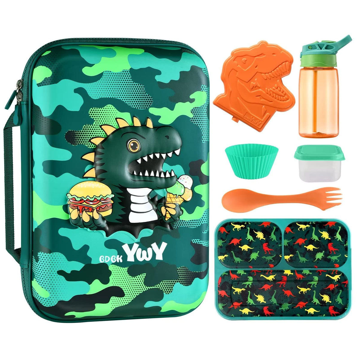 BDBKYWY dinosaur lunchbag front view showing playful design and easy carry