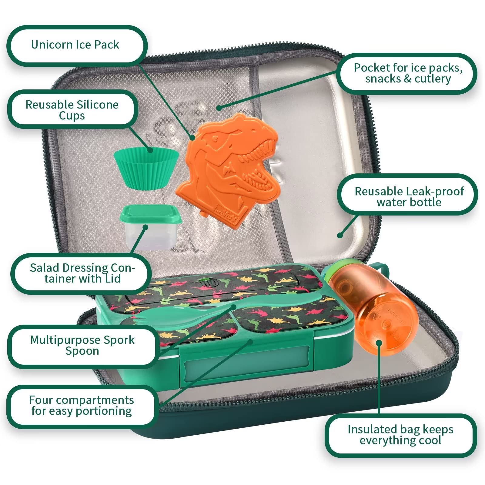 BDBKYWY three-compartment lunchbox top view showing organized meal packing