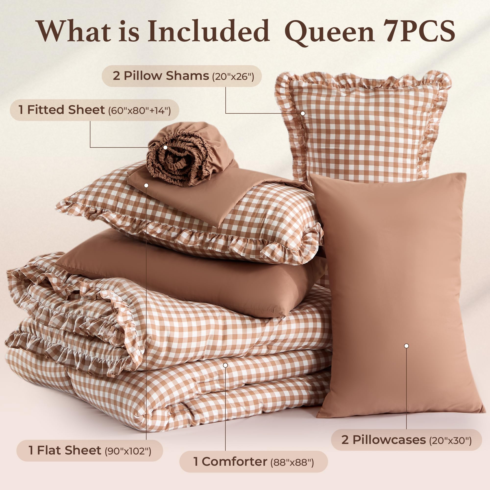 BDEUS comforter draped on queen bed showing size and generous drape
