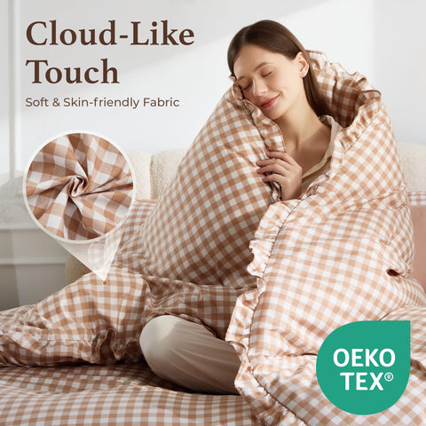 BDEUS pillowcases and ruffled shams close detail for decorative appeal