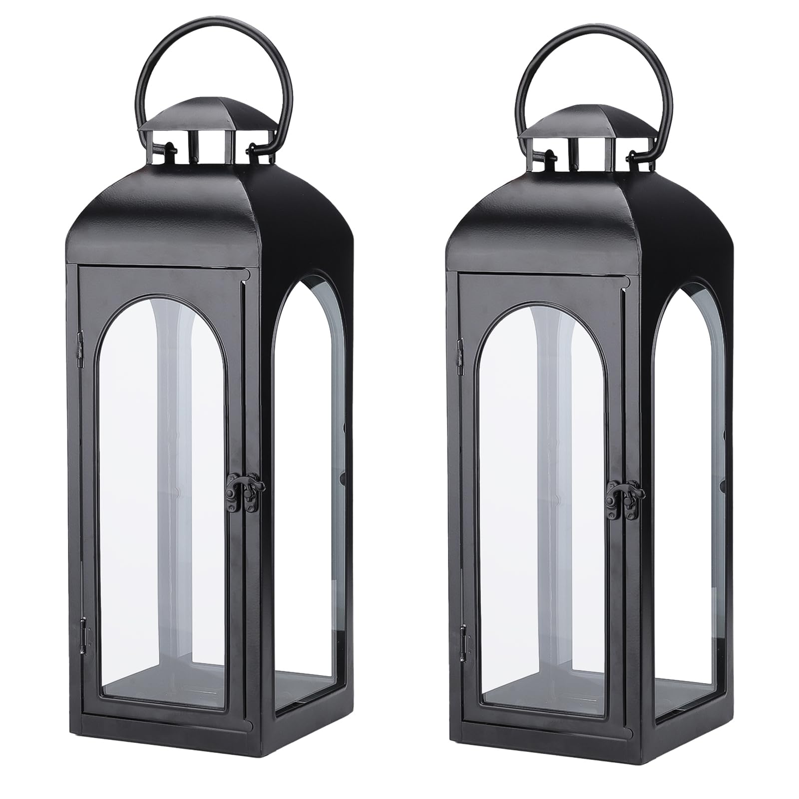 Bdor lanterns front view on porch showing elegant height and balance
