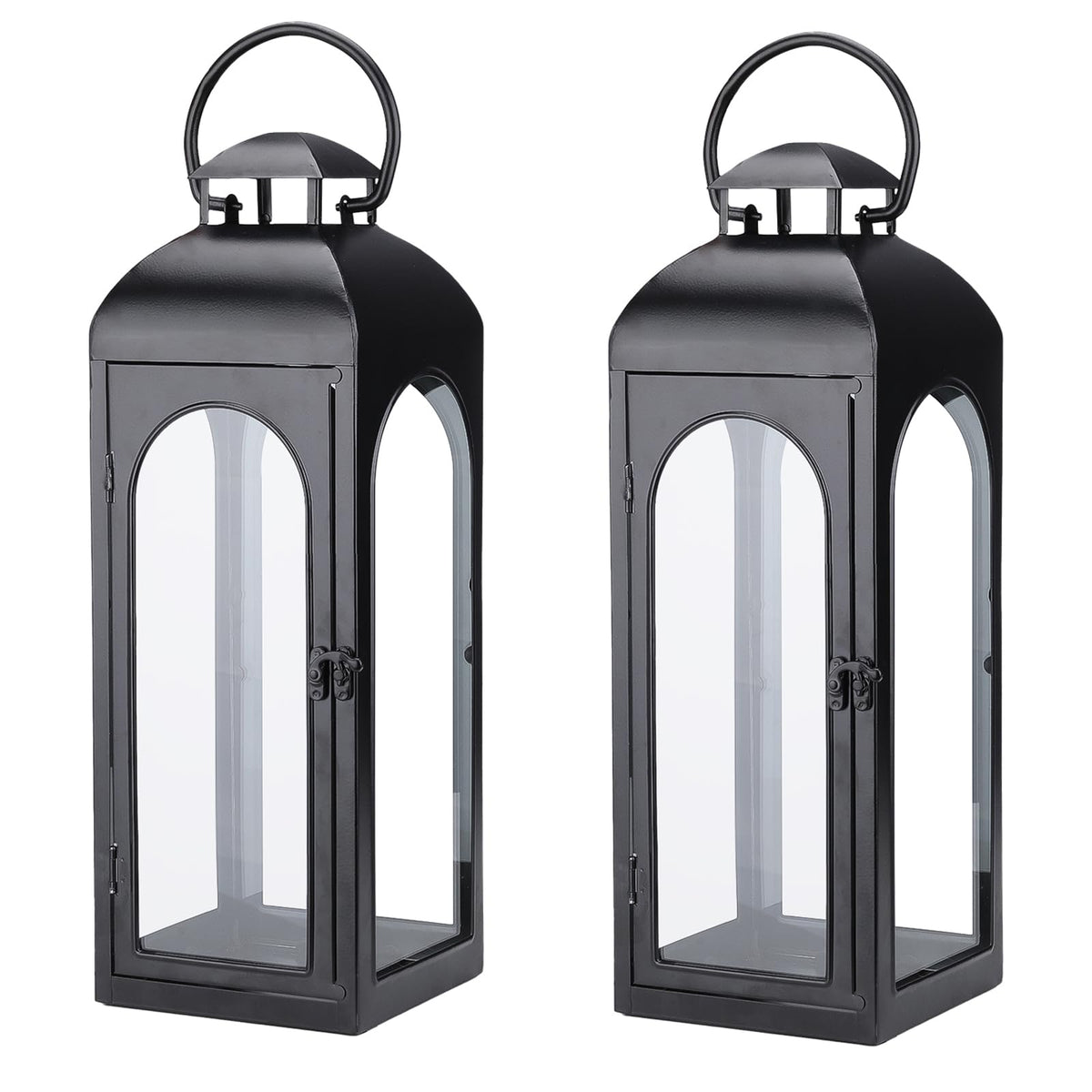 Bdor lanterns front view on porch showing elegant height and balance